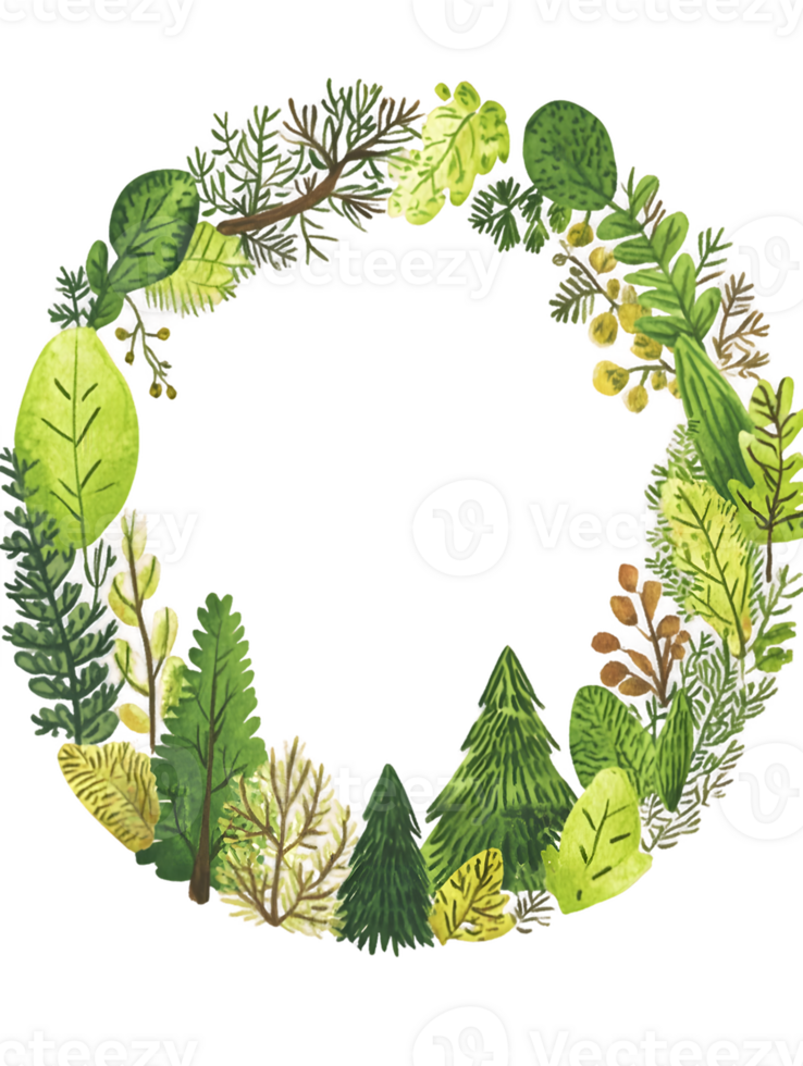 Green Leaf Wreath Frame on Transparent Background png