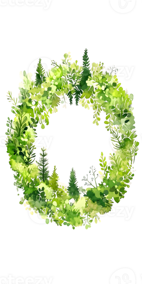 Lush Green Foliage Wreath with Pine Trees png