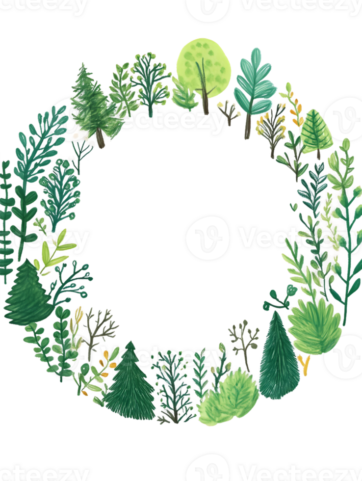 Lush Green Foliage Wreath Frame on Transparent Background png