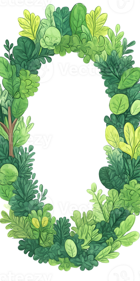 Oval Green Foliage Wreath on Transparent Background png