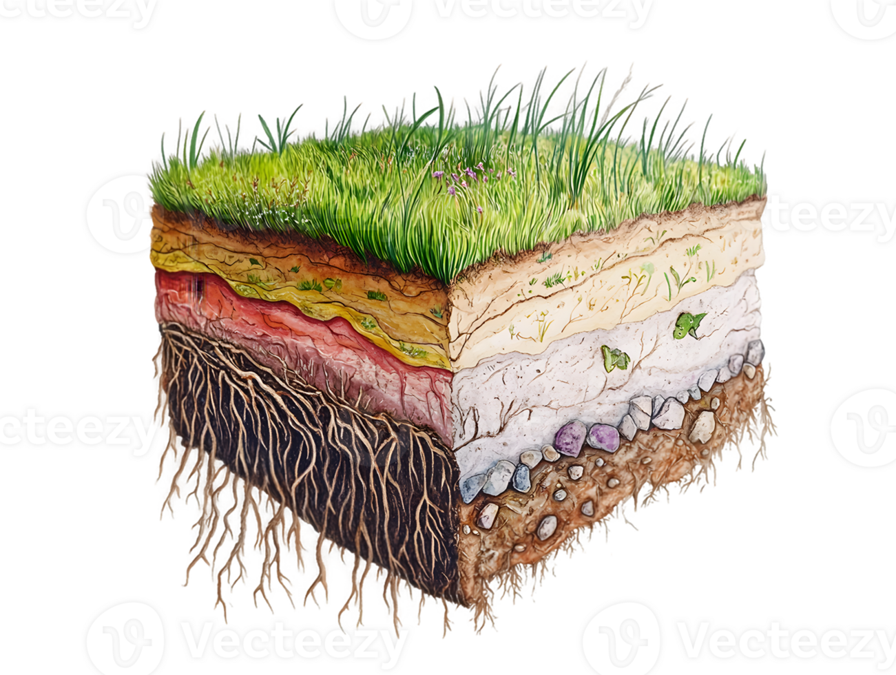 Soil Layers Cross Section Illustration with Green Grass png