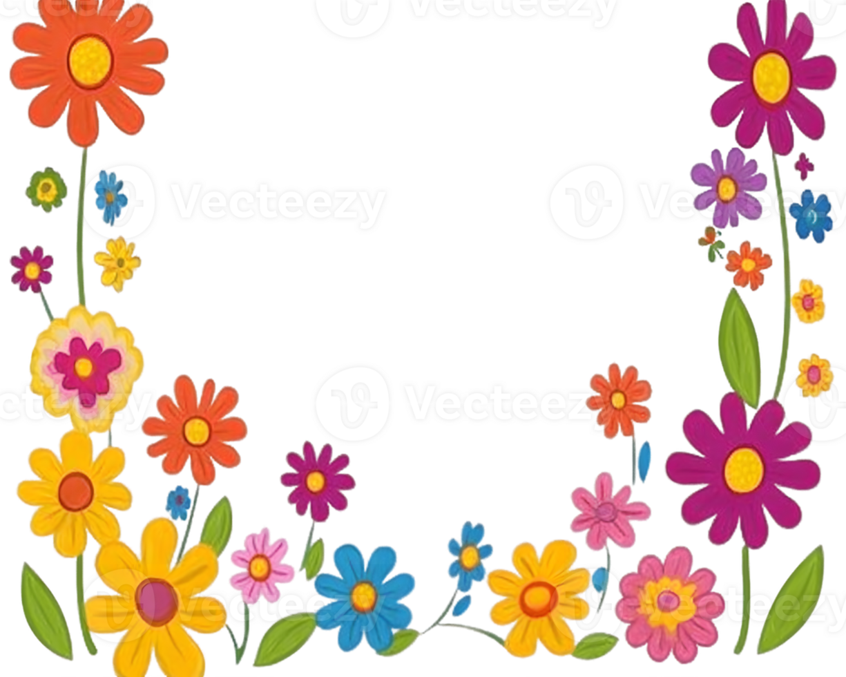 Vibrant Colorful Flower Border on Transparent Background png