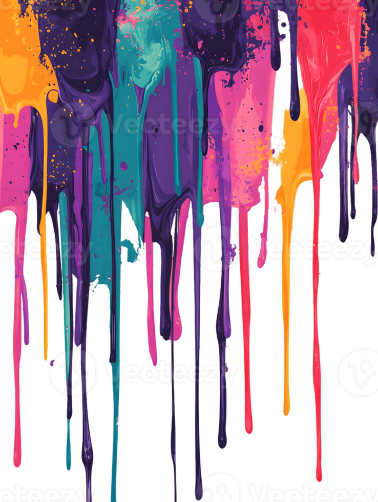 Abstract Colorful Paint Drips on Transparent Background png