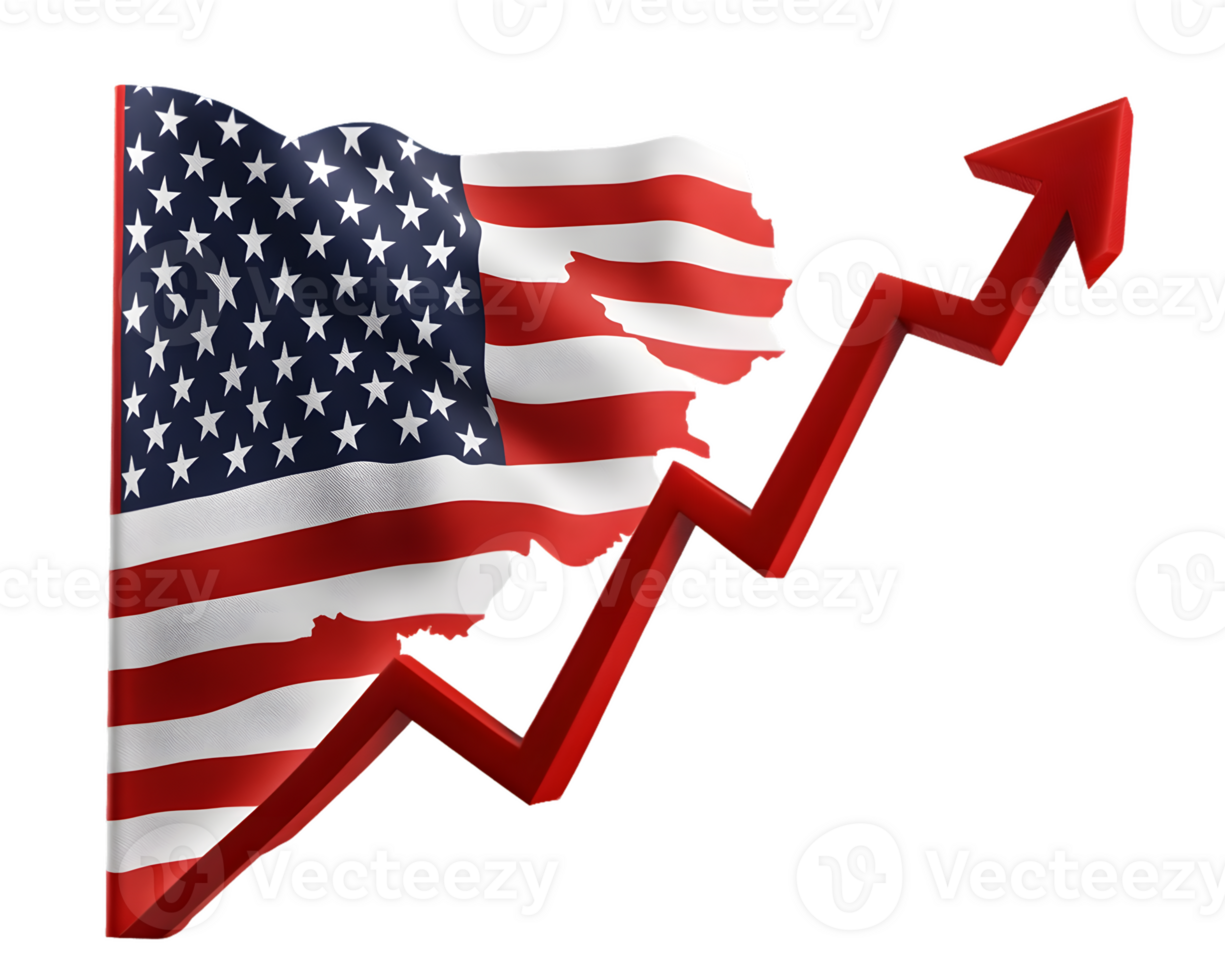 American Flag with Upward Red Arrow, Growth Progress Concept png