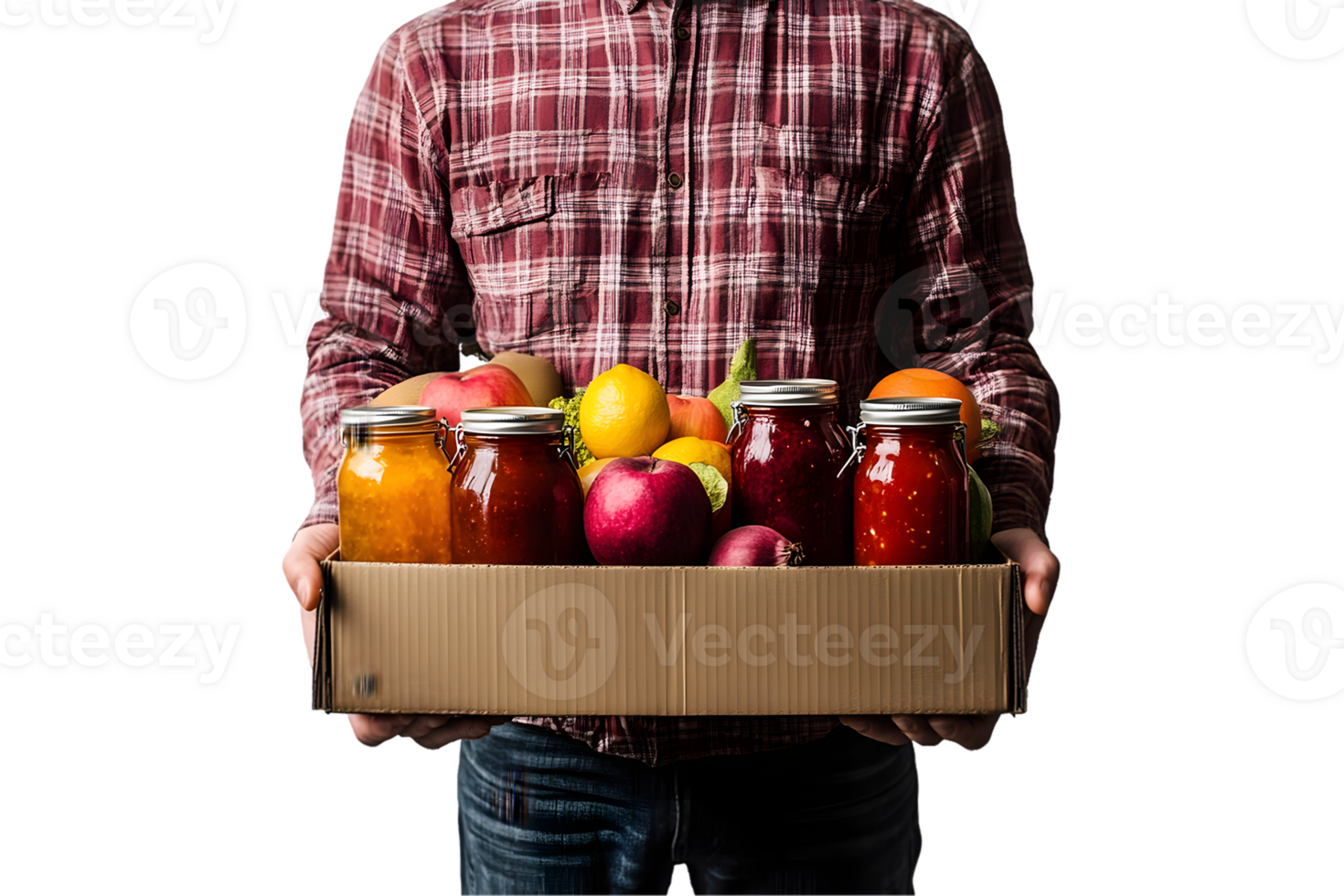 Person Presenting a Box of Colorful Preserved Fruits and Vegetables png