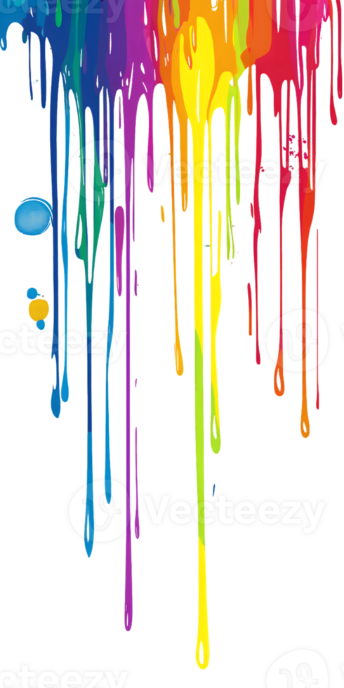 Rainbow Paint Drips on Transparent Background Abstract Art png