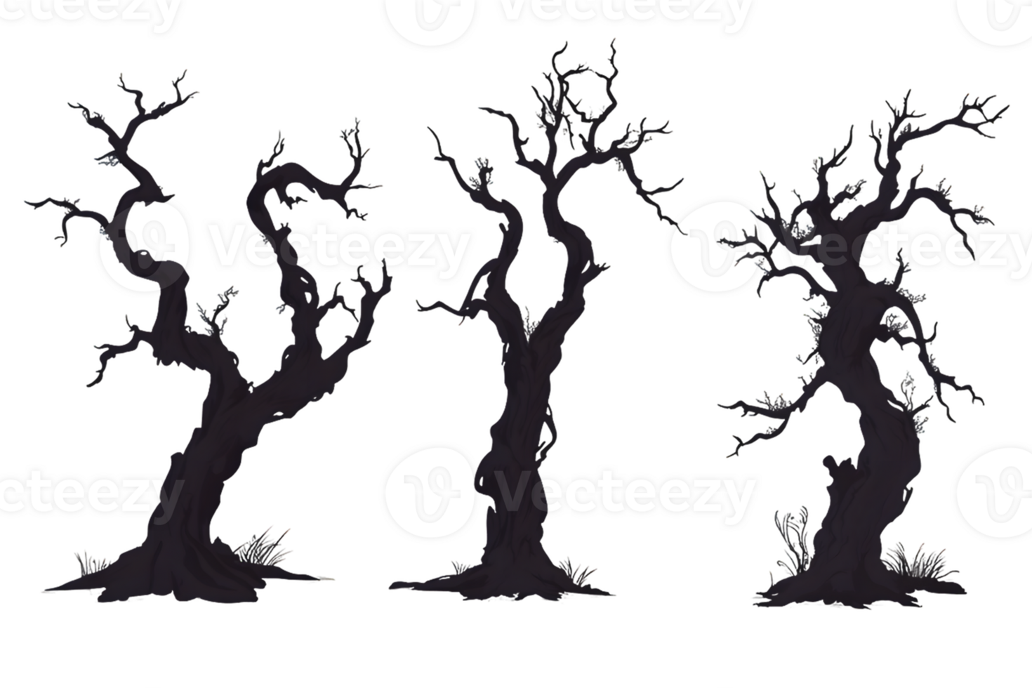 Three Glowing Gnarled Trees on Transparent Background png