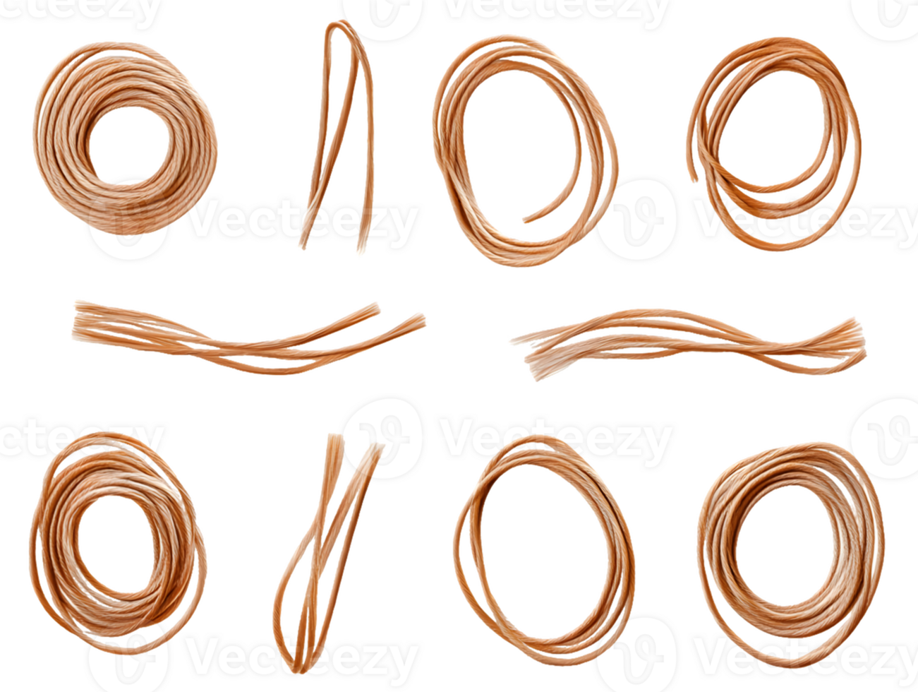 Abstract Composition of Light Brown Coiled and Straight Strands on Transparent Background png