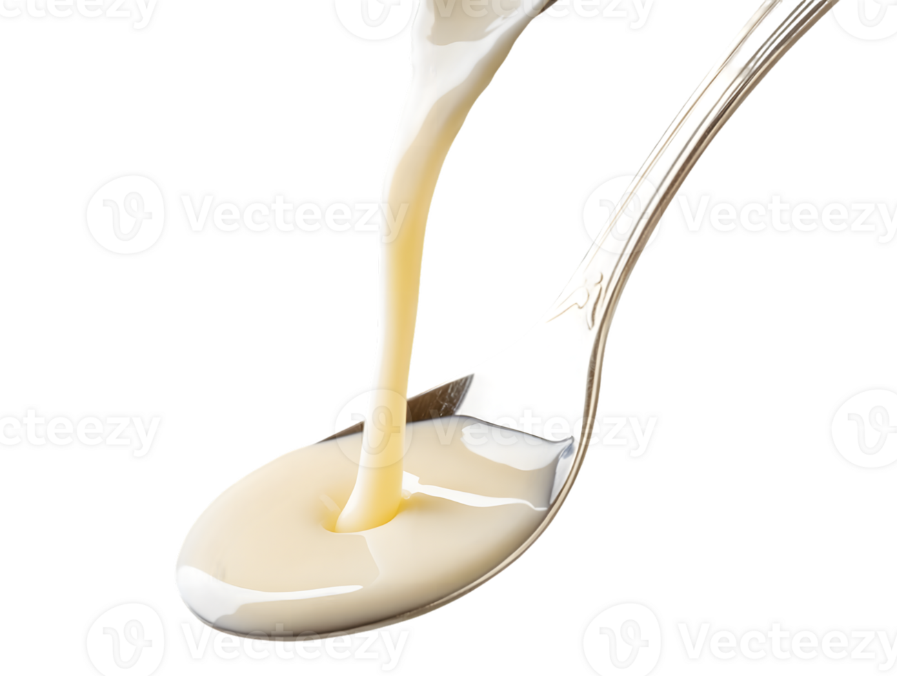 Creamy Liquid Pouring into Silver Spoon on Transparent Background png