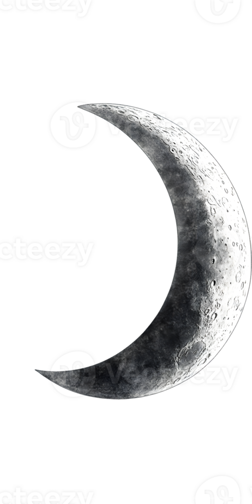 Crescent Moon Grayscale Image on Transparent Background png