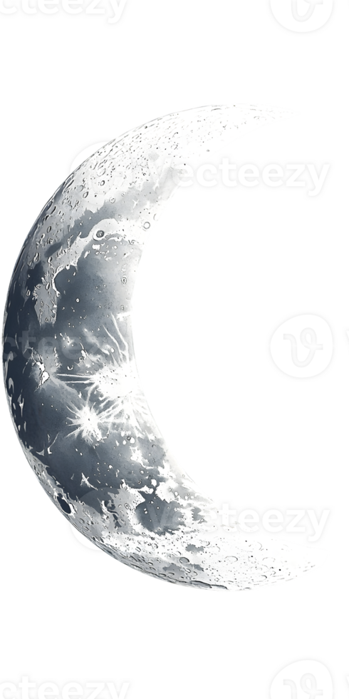 Crescent Moon on Transparent Background Grayscale Celestial Image png