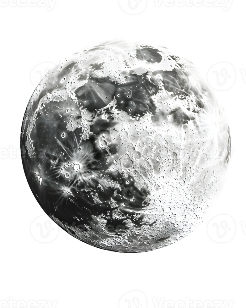 Detailed Grayscale Full Moon on Transparent Background png