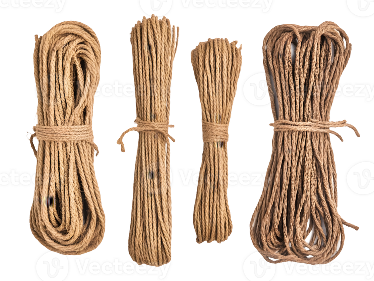 Four Bundles of Light Brown Twine on Transparent Background png
