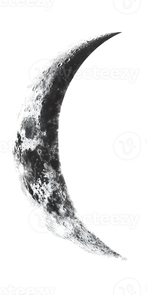 Grayscale Crescent Moon on Transparent Background png