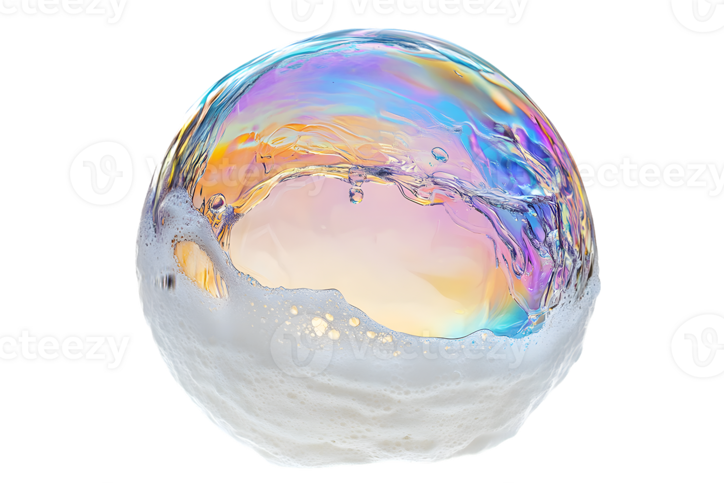 Iridescent Soap Bubble with Foam on Transparent Background png