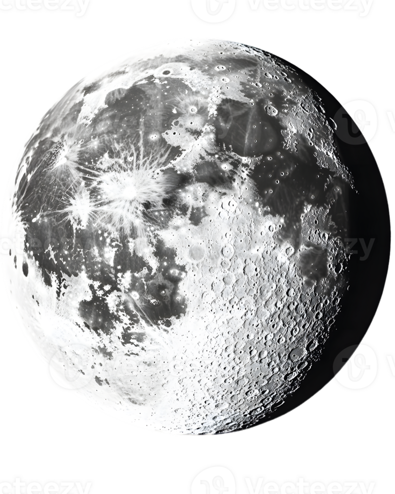 Grayscale Half Moon Detailed Surface Texture on Transparent Background png