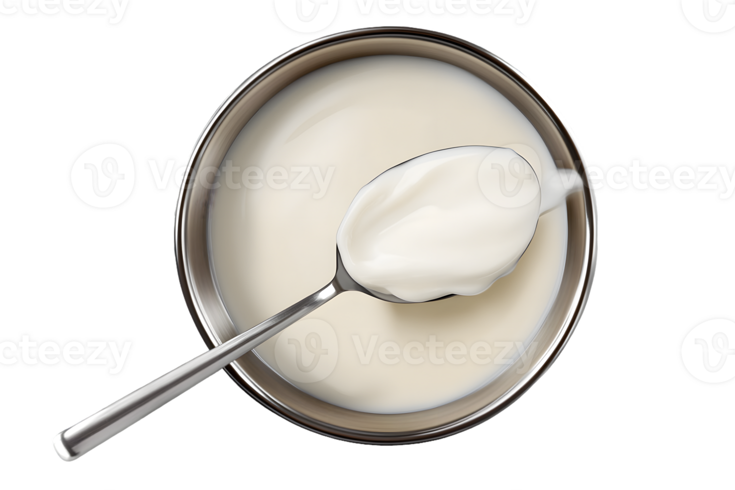 Overhead View of Creamy Yogurt in Metal Bowl png