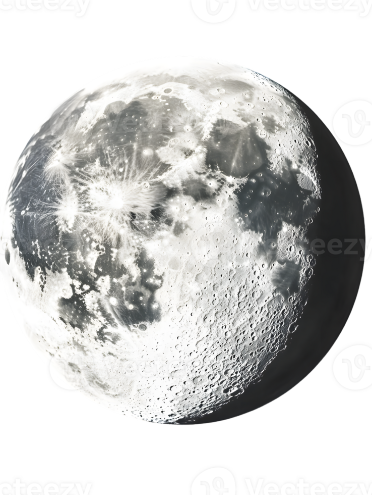 Waning Gibbous Moon Close-Up Detailed Lunar Surface Texture Against Transparent Background png