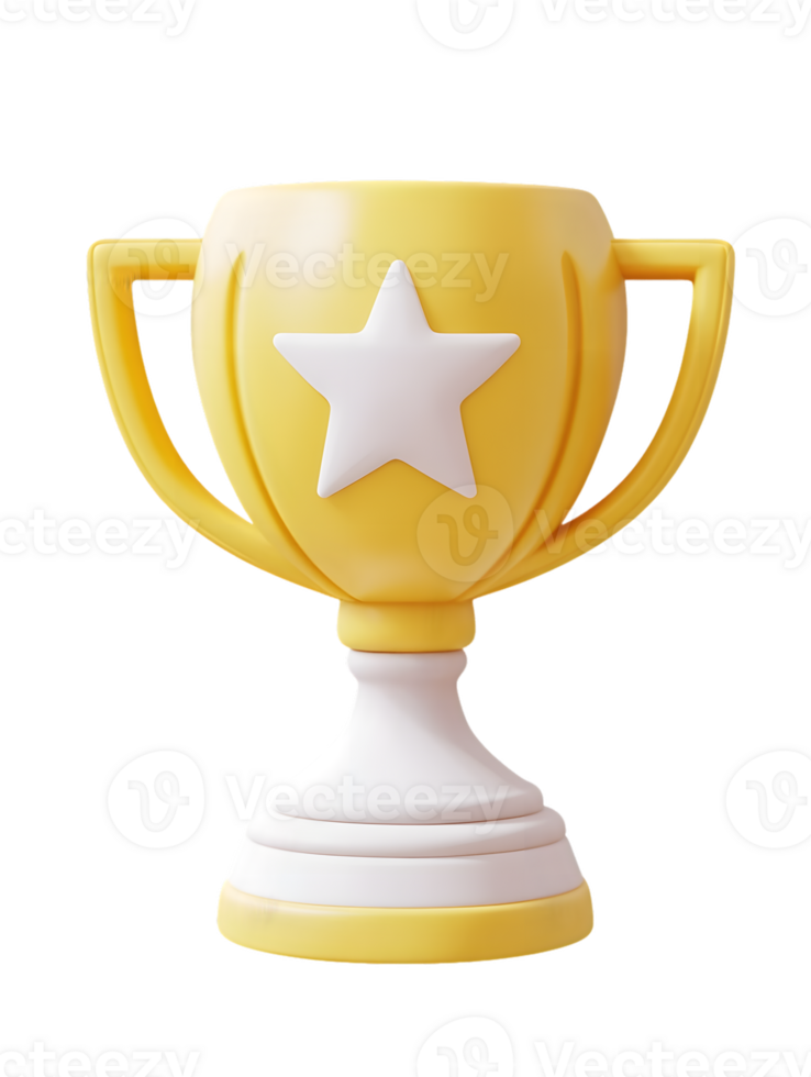 Yellow 3D Rendered Trophy with White Star on Transparent Background png