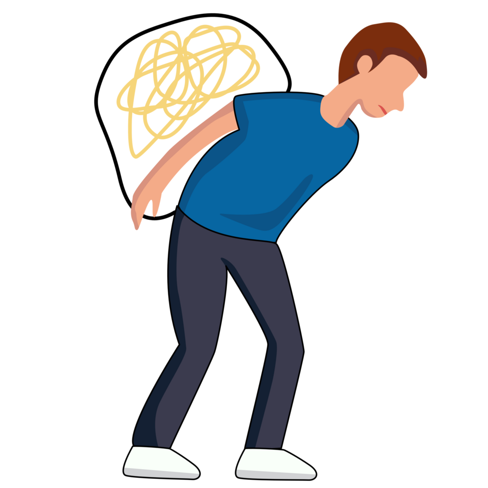 Men carry feeling stressed problems. cartoon png