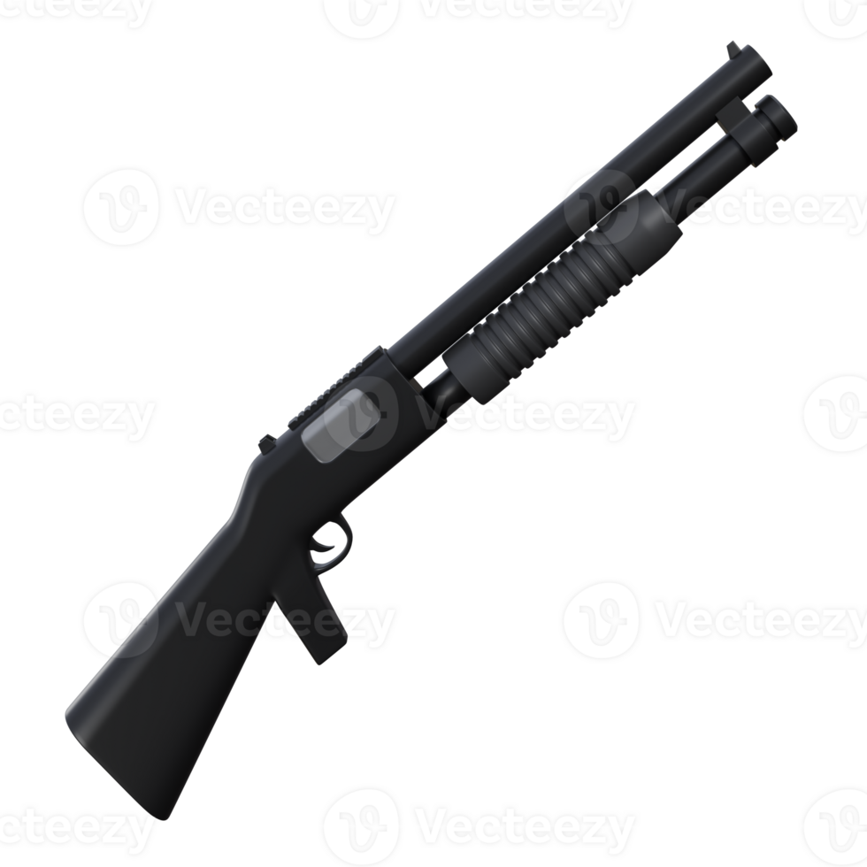 3d illustration of a black shotgun, tactical black shotgun with a modern design, erfect for military, hunting, and action visuals. png