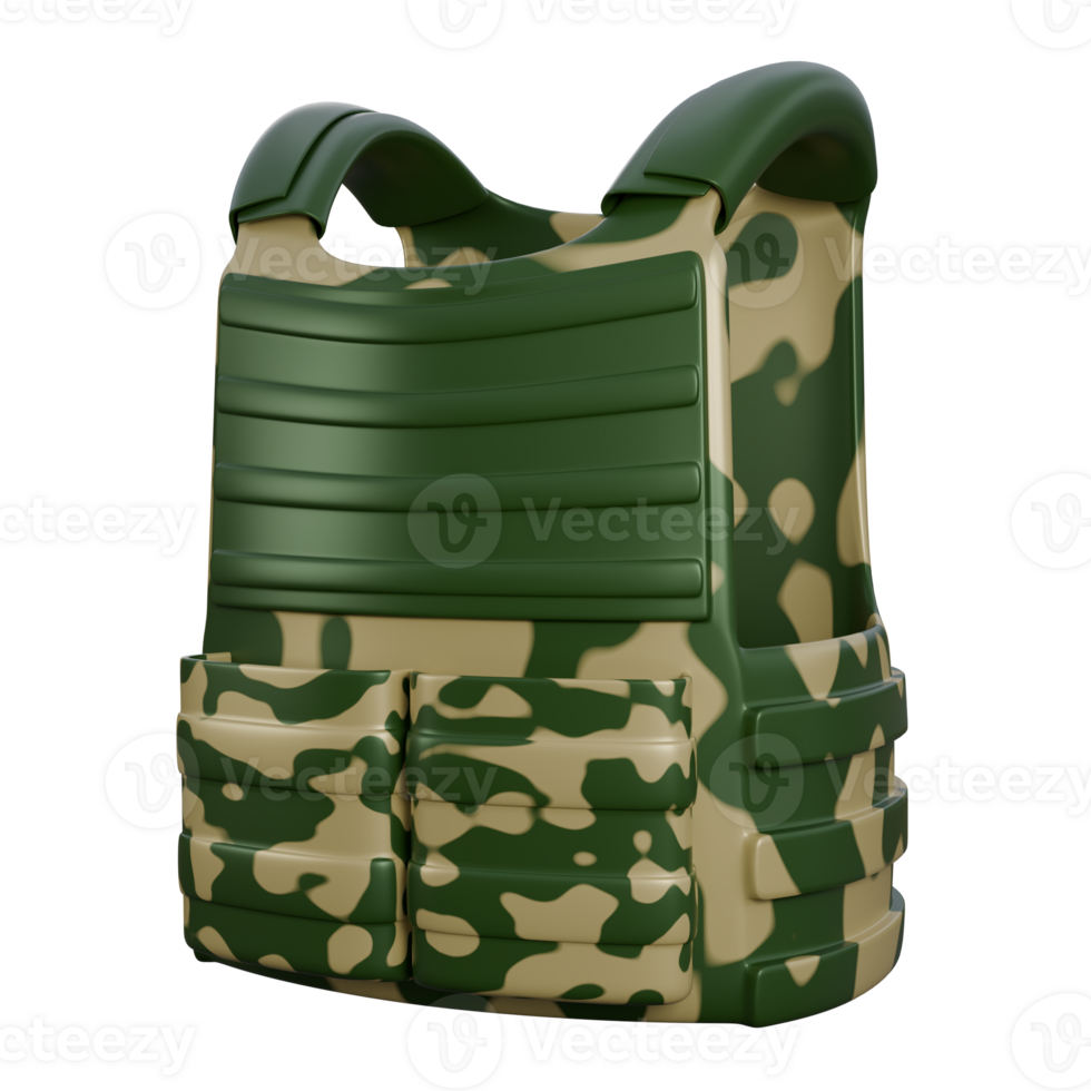3D illustration of military armor or Kevlar, featuring durable materials, tactical details, and battle-ready design, ideal for combat, law enforcement, and defense visuals png