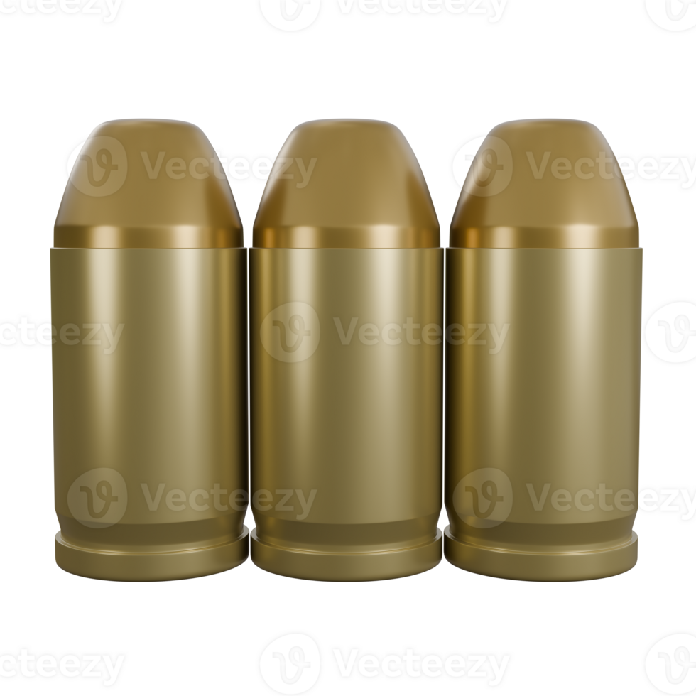 3d illustration of weapon bullet or ammo with gold color, it looks like tin or brass, Precision Ammunition with Realistic Design, perfent for military theme png