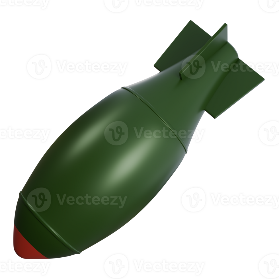 3d illustration of big atomic bomb with green color and red, 3d nuclear bomb, it is perfect for military theme png
