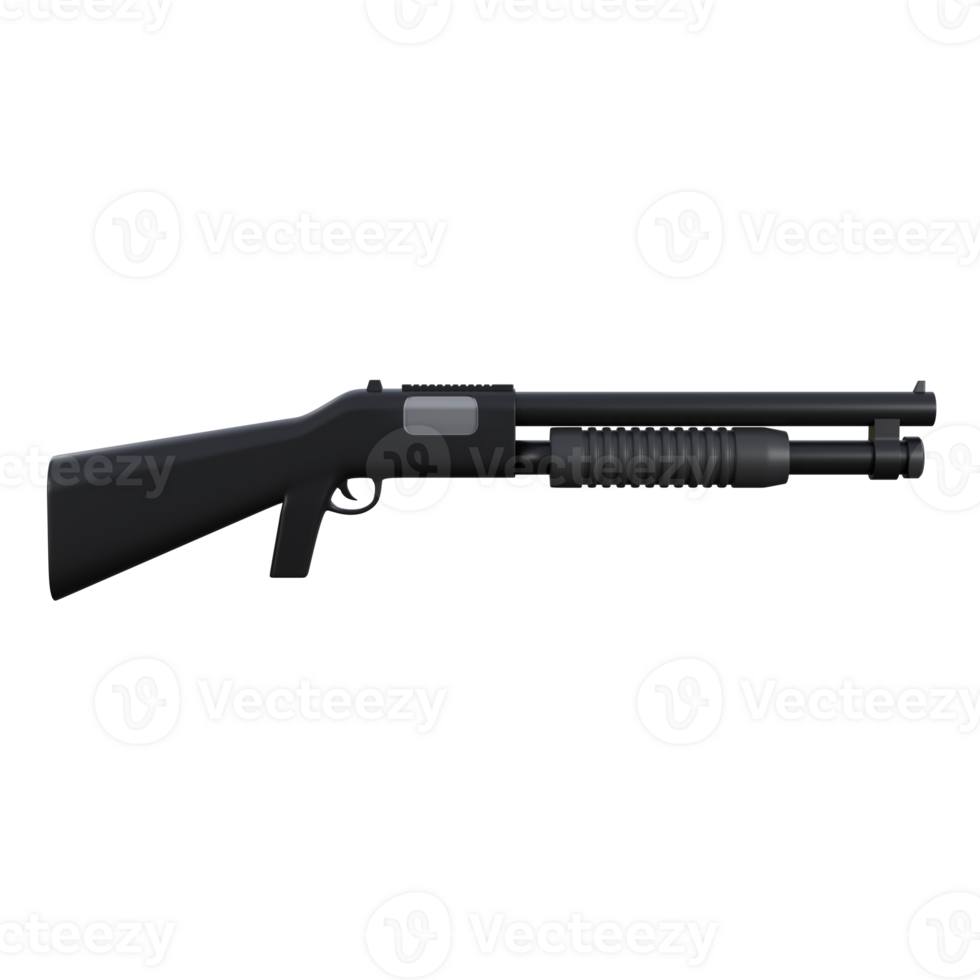 3d illustration of a black shotgun, tactical black shotgun with a modern design, perfect for military visuals. png