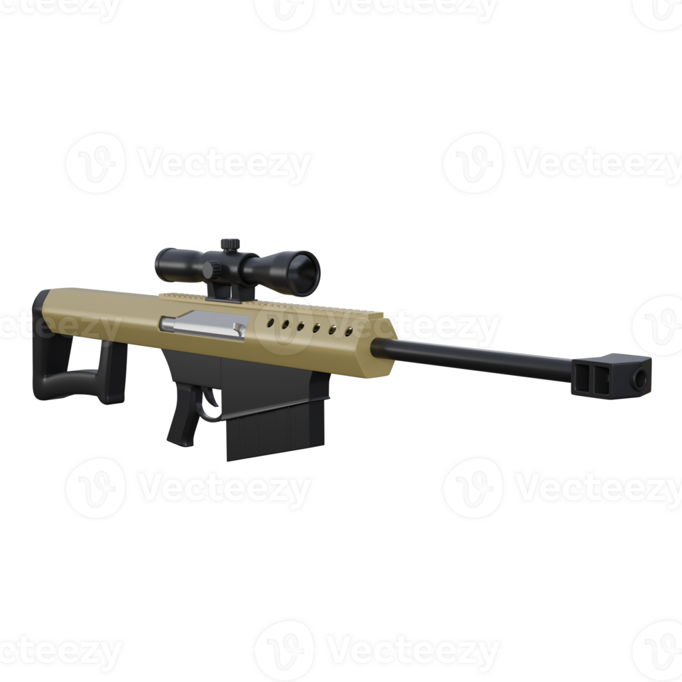 Tactical Barrett M82 Sniper Rifle 3D Illustration for Long Range Shooting, 3d illustration of M82 Barrett sniper rifle with brown and black color png