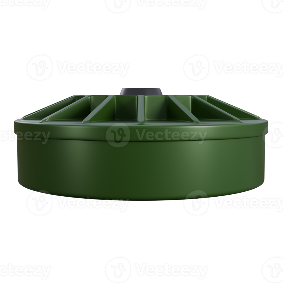 Advanced 3D Concept of a Modern Land Mine for Military Strategy, It is green and black. png