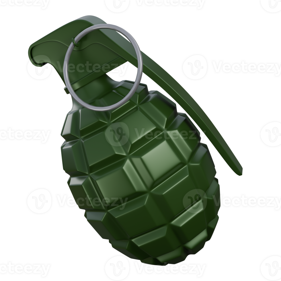 3d illustration of green grenade, Iconic MK2 pineapple grenade with rugged texture, tactical details, and combat realism, perfect for military-themed visuals png