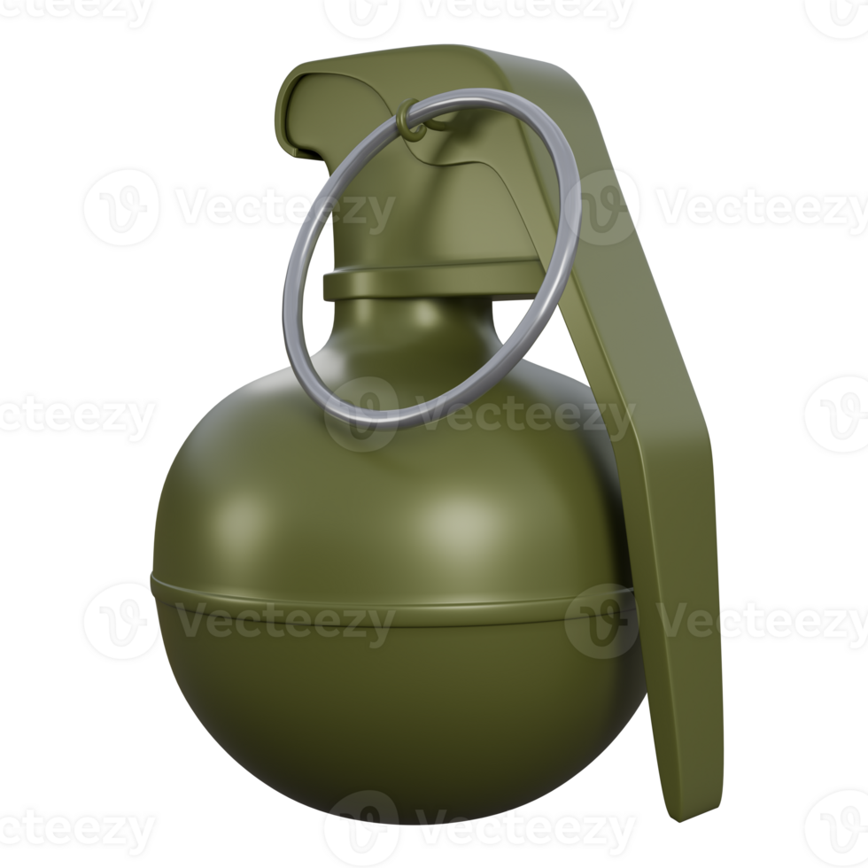 3d illustration of green grenade, metal round grenade, explosive grenade png