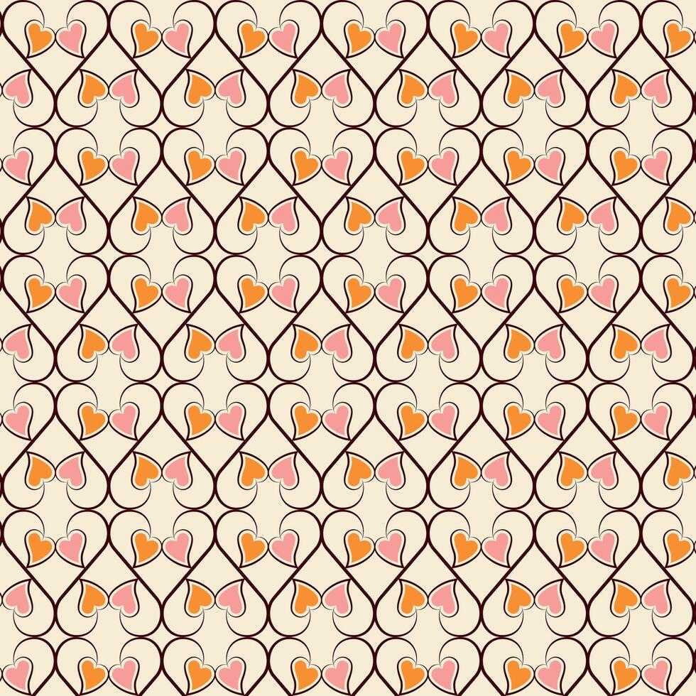 Decorative texture with intertwined hearts pattern with curved lines and warm colors vector