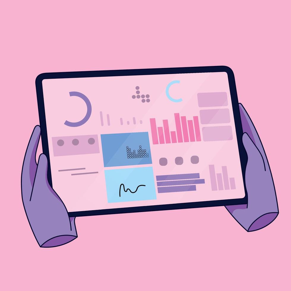 illustration of technological hands holding a tablet with technology and big data concept vector