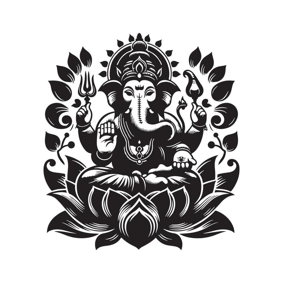 Black Silhouette of Lord Ganesha Editable Design with Transparent Background vector