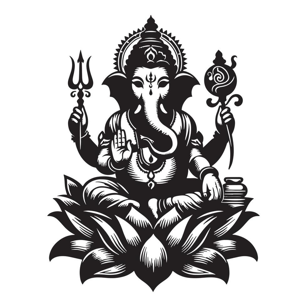 Editable Black Ganesh Silhouette Transparent Background Included vector