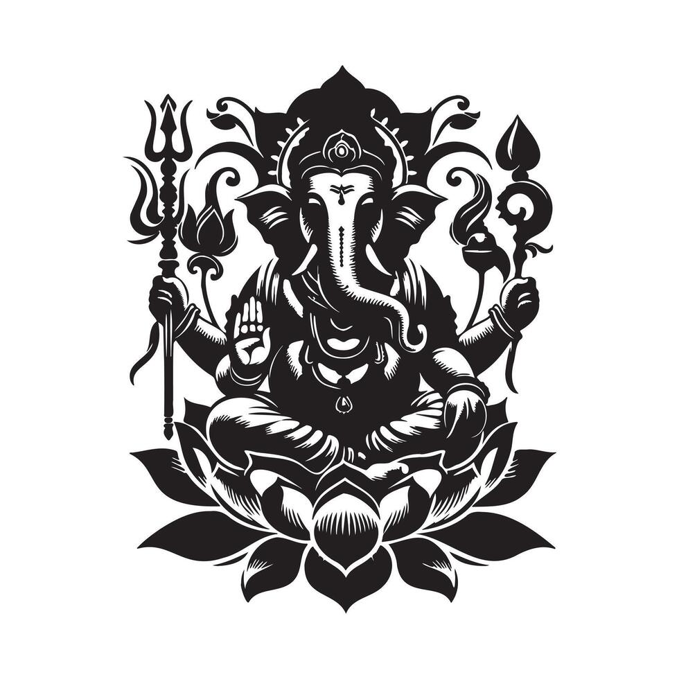 Black Ganesh Silhouette Illustration Design with Transparent Background vector