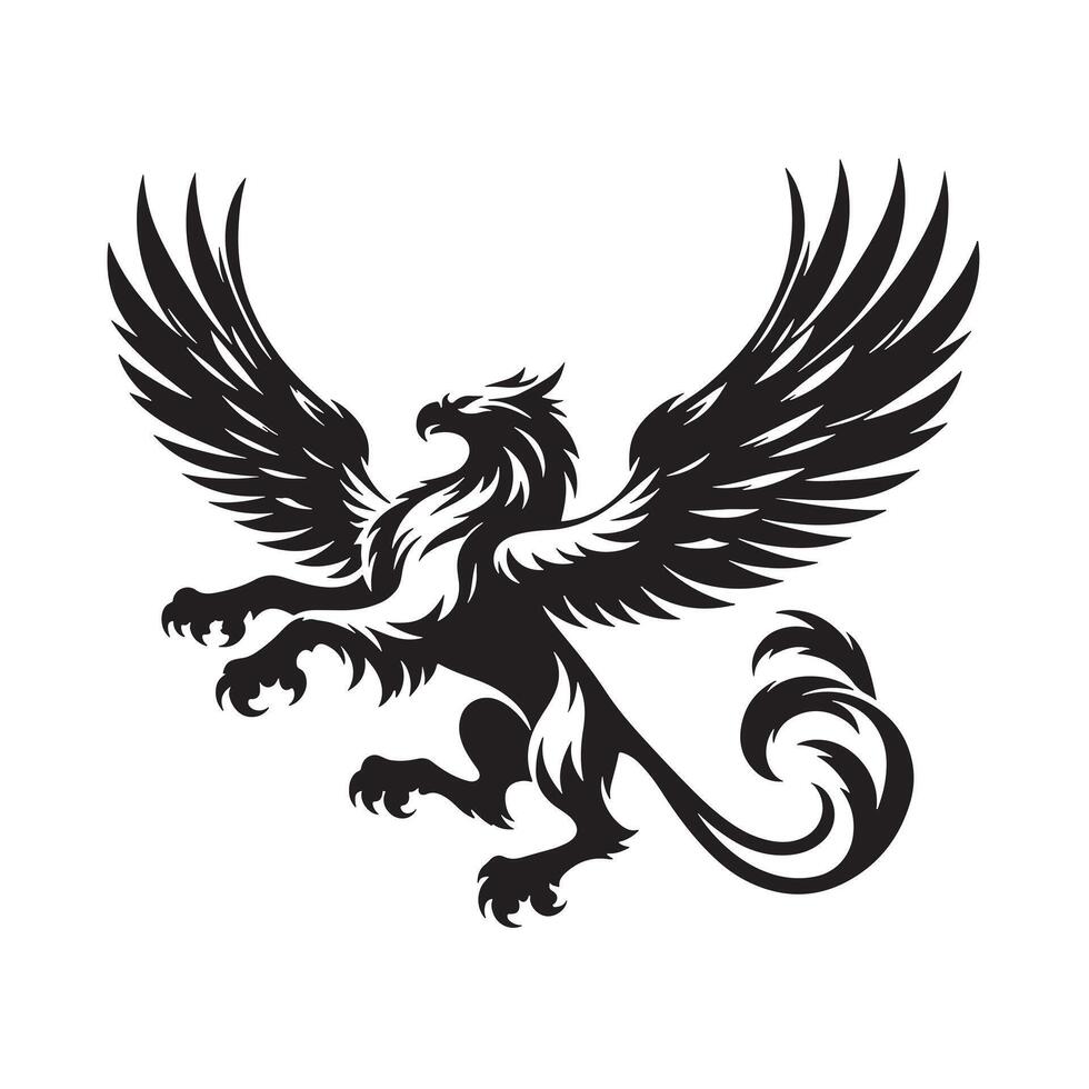 Black Griffin Silhouette Mythical Creature Design with Transparent Background vector
