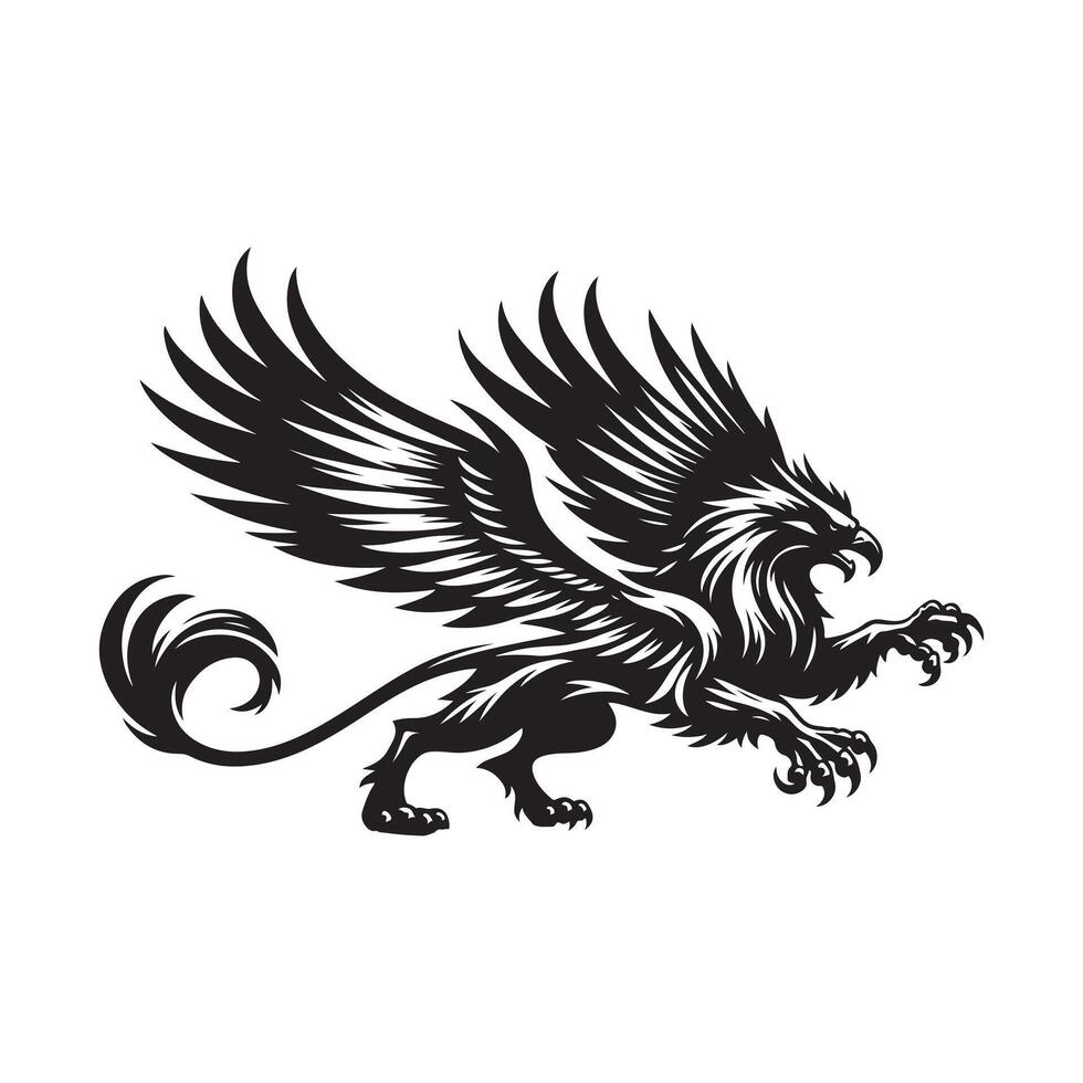 Black Griffin Silhouette Art High Contrast on Transparent Background vector