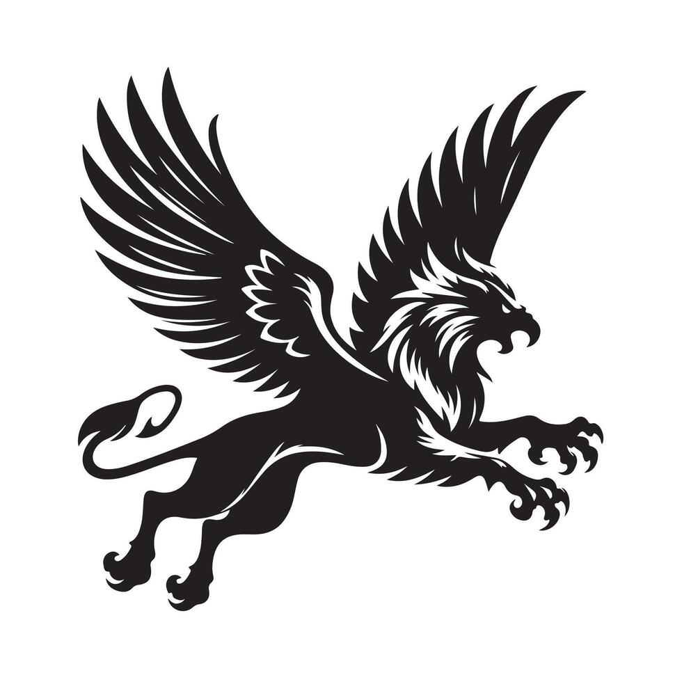 Editable Griffin Silhouette Black Illustration with Transparent Background vector