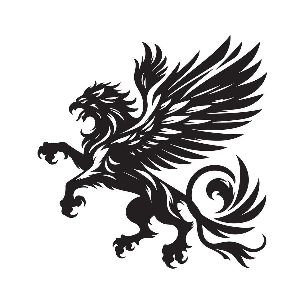 Black Griffin Silhouette Drawing Design on Transparent Background vector