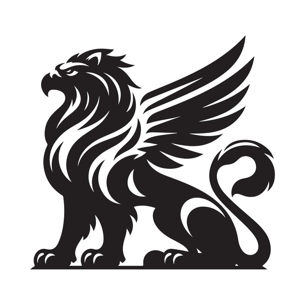 Griffin Silhouette Design Bold Black with Transparent Background vector