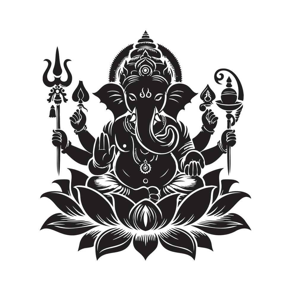 Ganesh Silhouette High Contrast Black Design Editable Transparent vector