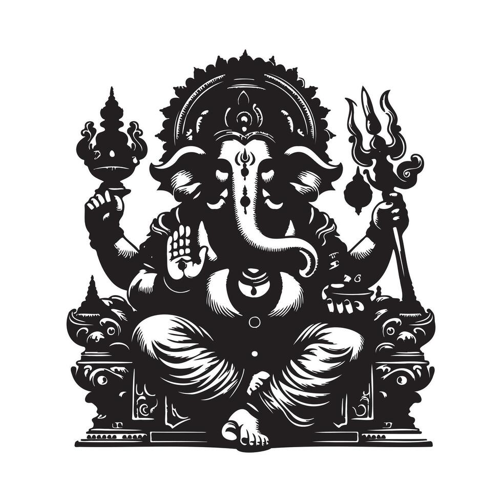 Black Ganesh Silhouette Editable Design with Transparent Background vector