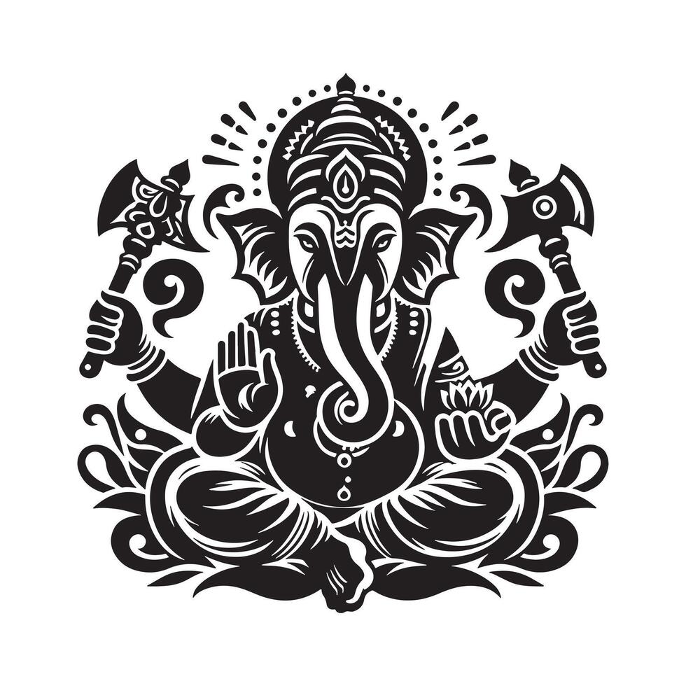 Lord Ganesh Silhouette VIllustration High Contrast Black Design on Transparent Background vector