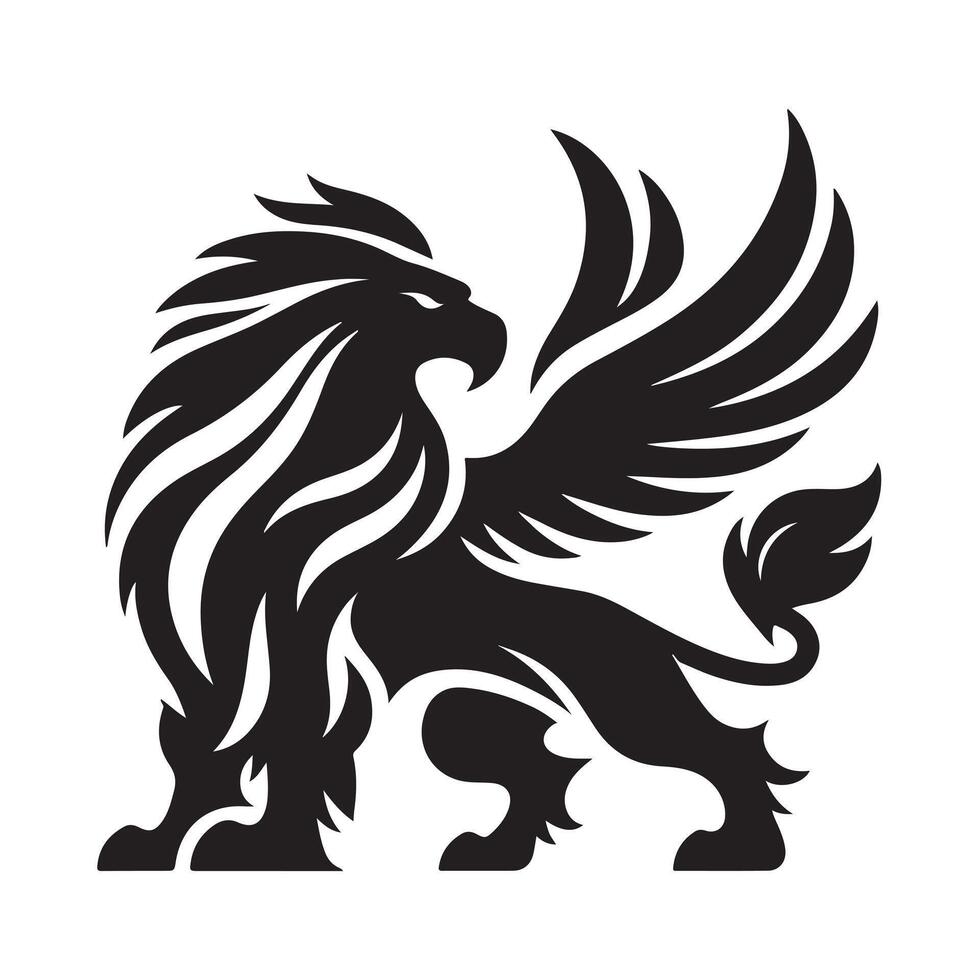 Mythical Griffin Silhouette Black Art on Transparent Background vector