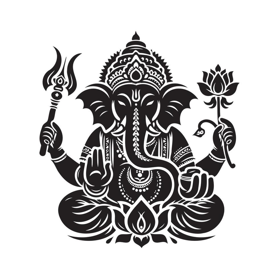 Lord Ganesh Art Black Silhouette with Transparent Background vector