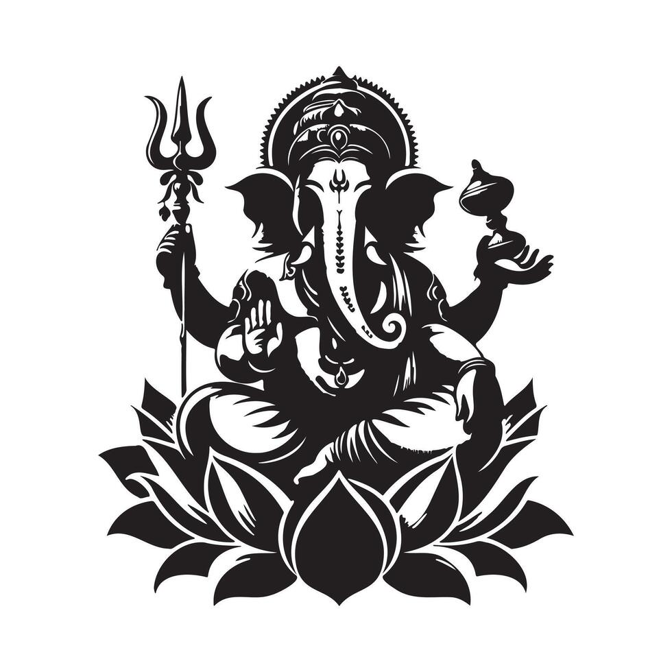 Black Silhouette of Lord Ganesh Editable with Transparent Background vector