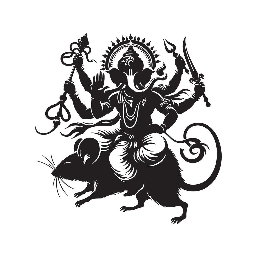 Ganesh Silhouette Art Black Illustration with Transparent Background vector